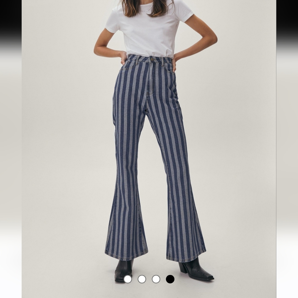 Nasty Gal Retro Vertical Striped Flare Jeans Bell Bottoms Denim Sz 14